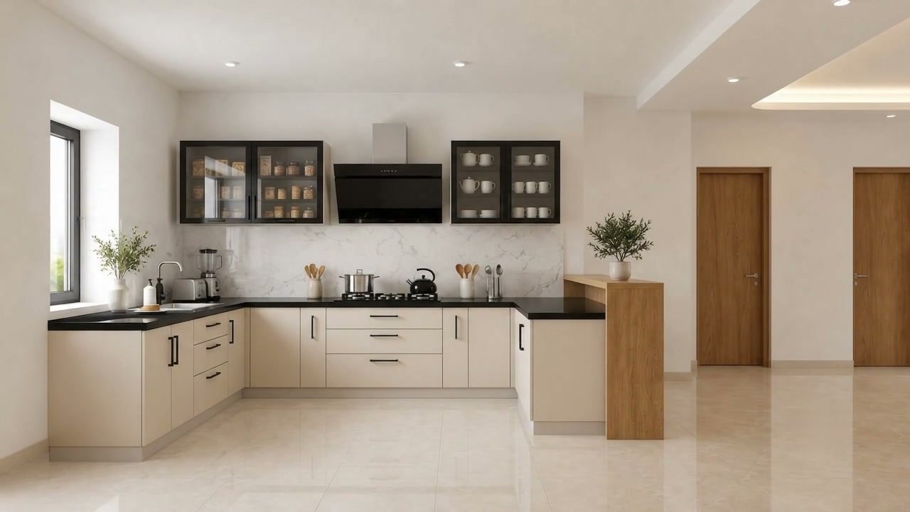 The same room with the finished STUNNERWARE kitchen